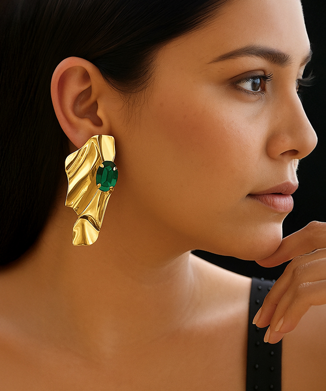 Emerald Wave Luxe Statement Earrings