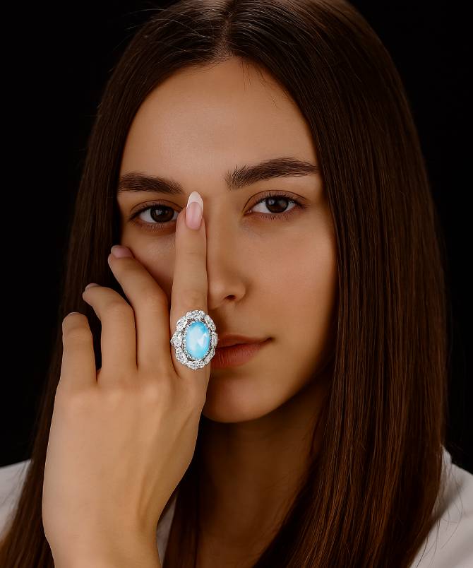 Aqua Blue Single Stone Ring