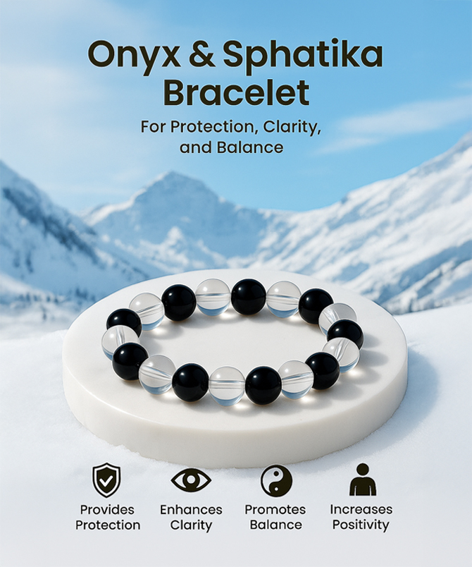 Black Onyx & Crystal Sphatika Bracelet, black onyx bracelet, sphatik bracelet