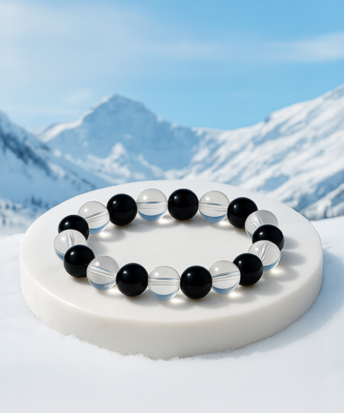 Black Onyx & Crystal Sphatika Bracelet, black onyx bracelet, sphatik bracelet