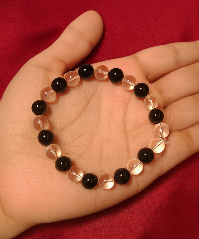 Black Onyx & Crystal Sphatika Bracelet, black onyx bracelet, sphatik bracelet;